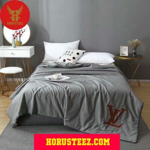 Louis Vuitton Logo In Corner Grey Pillow Duvet Cover Bedroom Sets Luxury Brand Bedding Bedding Sets