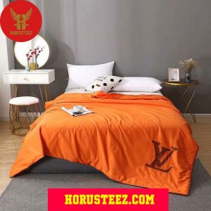 Louis Vuitton Logo In Corner Orange Duvet Cover Bedroom Sets Luxury Brand Bedding Bedding Sets