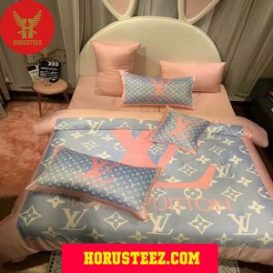 Louis Vuitton Pink And Light Blue Duvet And Pillow Luxury Brand Bedding Sets
