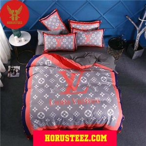 Louis Vuitton Red Logo White Pattern Duvet Cover Bedroom Sets Luxury Brand Bedding Bedding Sets