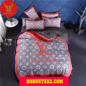 Louis Vuitton Red Logo White Pattern Logo Duvet Cover Bedroom Sets Luxury Brand Bedding Bedding Sets