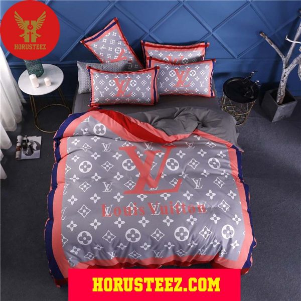Louis Vuitton Red Logo White Pattern Logo Duvet Cover Bedroom Sets Luxury Brand Bedding Bedding Sets