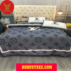 Louis Vuitton White Logo Black Pattern Grey Duvet Cover Bedroom Sets Luxury Brand Bedding Bedding Sets