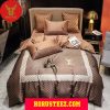 Louis Vuitton White Logo Brown Pattern Duvet Cover Bedroom Sets Luxury Brand Bedding Bedding Sets