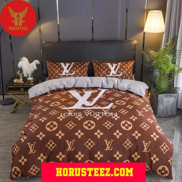 Louis Vuitton White Logo Brown Pattern Duvet Cover Bedroom Sets Luxury Brand Bedding Bedding Sets