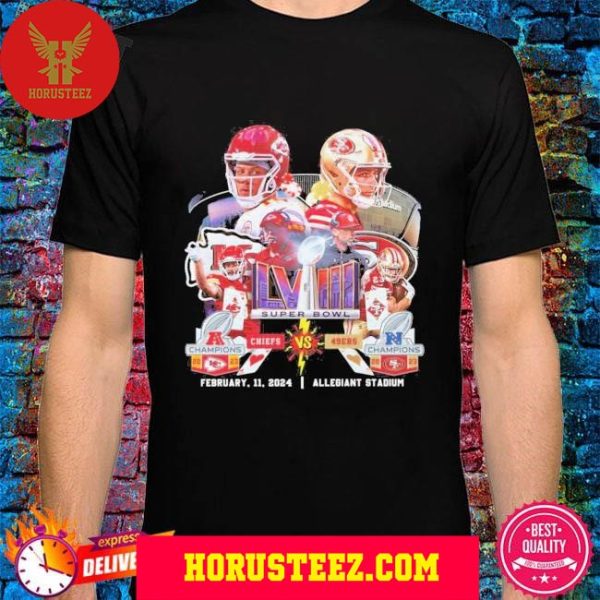 Official Super Bowl LVIII Kansas City Chiefs Versus San Francisco 49ers February 11 2024 Allegiant Stadium Unisex T-Shirt