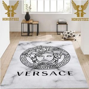 Versace Black Logo Rectangle White Background Luxury Brand Collection Area Rug Living Room Carpet Home Decor
