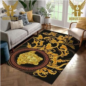 Versace Fashion Brand Logo Gold Area Rug Living Room Carpet Christmas Gift Floor Decor The Us Decor