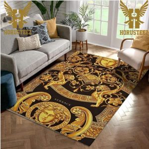 Versace Fashion Brand Logo Gold Area Rugs Living Room Carpet Christmas Gift Floor Decor The US Decor