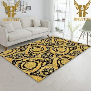 Versace Gold And Black Background Luxury Brand Collection Area Rug Living Room Carpet Home Decor