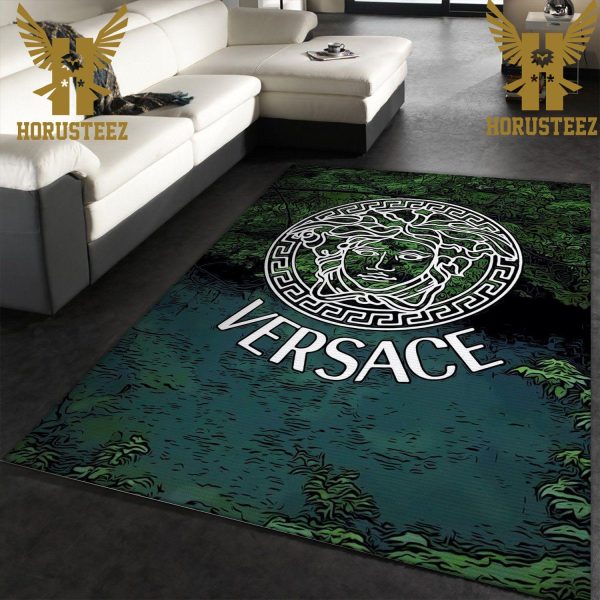 Versace Logo Forest Background Luxury Brand Collection Area Rug Living Room Carpet Home Decor