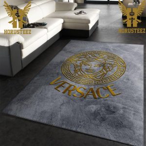 Versace Rectangle Logo Gold Luxury Brand Collection Area Rug Living Room Carpet Home Decor