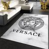 Versace Red Logo And Pink Background Luxury Brand Collection Area Rug Living Room Carpet Home Decor