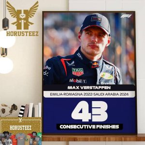 Max Verstappen From Emilia-Romagna 2022 to Saudi Arabia 2024 With 43 Consecutive Finishes Decor Wall Art Poster Canvas