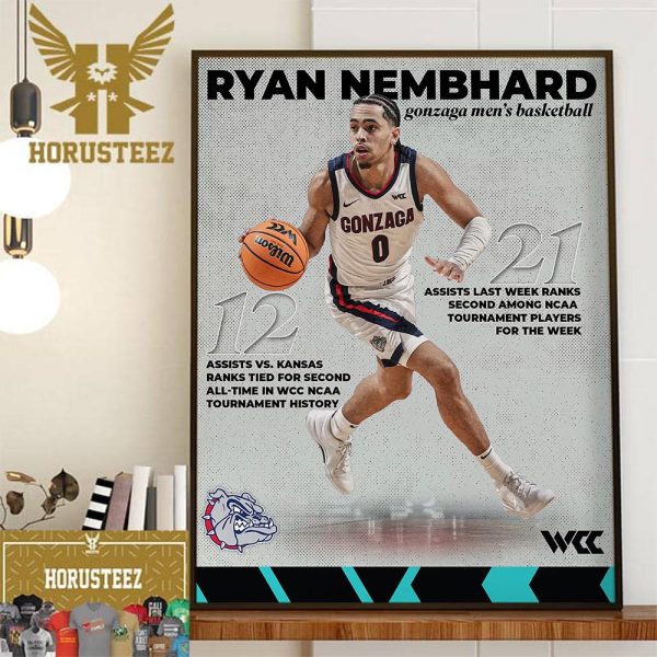 Record Of Ryan Nembhard Gonzaga Bulldogs Mens Basketball in West Coast Conference Decor Wall Art Poster Canvas