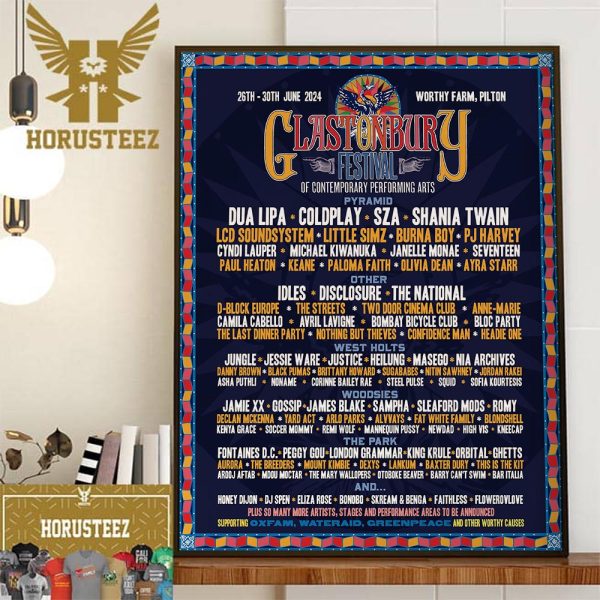 The First Glastonbury Festival 2024 Line-Up Poster Wall Decor Poster Canvas
