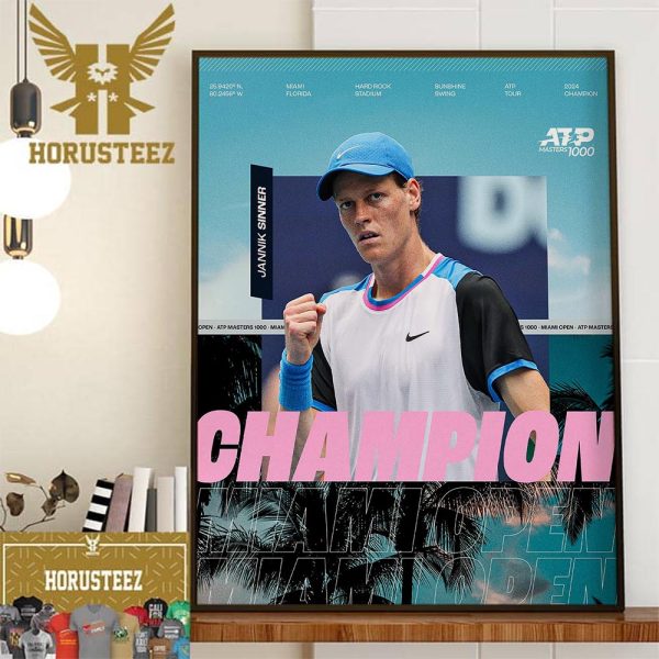 2024 Miami Open Mens Singles Champion is Jannik Sinner Decor Wall Art Poster Canvas