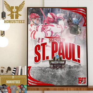 Boston University Terriers Mens Ice Hockey Back To Back Trips To The NCAA 2024 Mens Frozen Four Decor Wall Art Poster Canvas