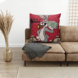 Rich Bugs Bunny With Money Red Gucci Pattern Background Pillow