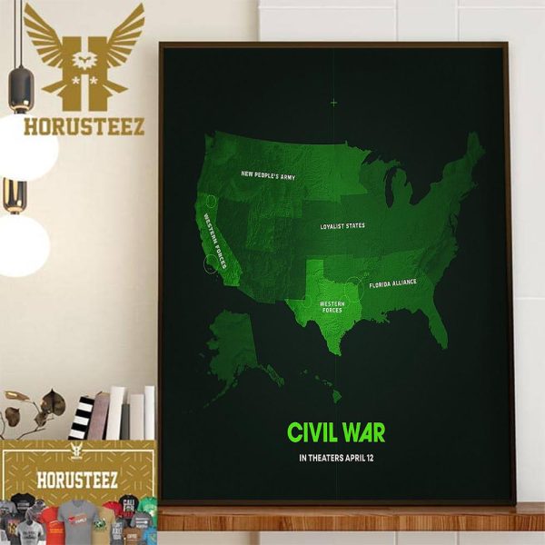 The U.S. Map In Civil War Of Alex Garland Decor Wall Art Poster Canvas