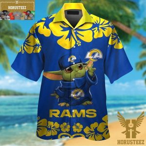 NFL Los Angeles Rams Logo x Baby Yoda Star Wars Wearing Hat Tropical Hawaiian Shirt For Mens And Womens